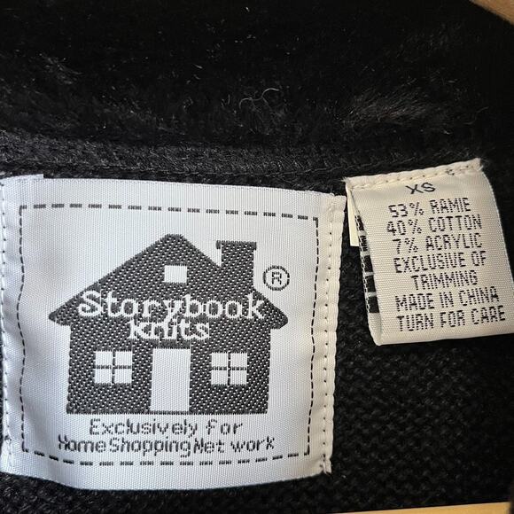 Storybook Knits Holiday Pines Cardi Sweater Size XS Beaded Embroidery Fur Collar - Picture 10 of 11